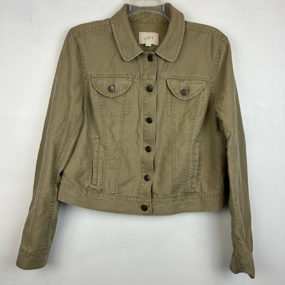 Ann Taylor Loft  Jacket Womens 14 Tan Khaki Linen Blend Capsule Minimalist